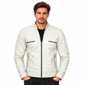 Austin Off White Leather Cafe Racer Jacket