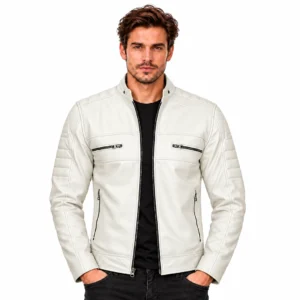 Austin Off White Leather Cafe Racer Jacket front