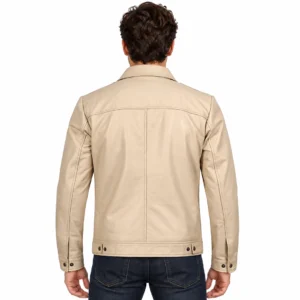 Beige Leather Harrington Jacket back