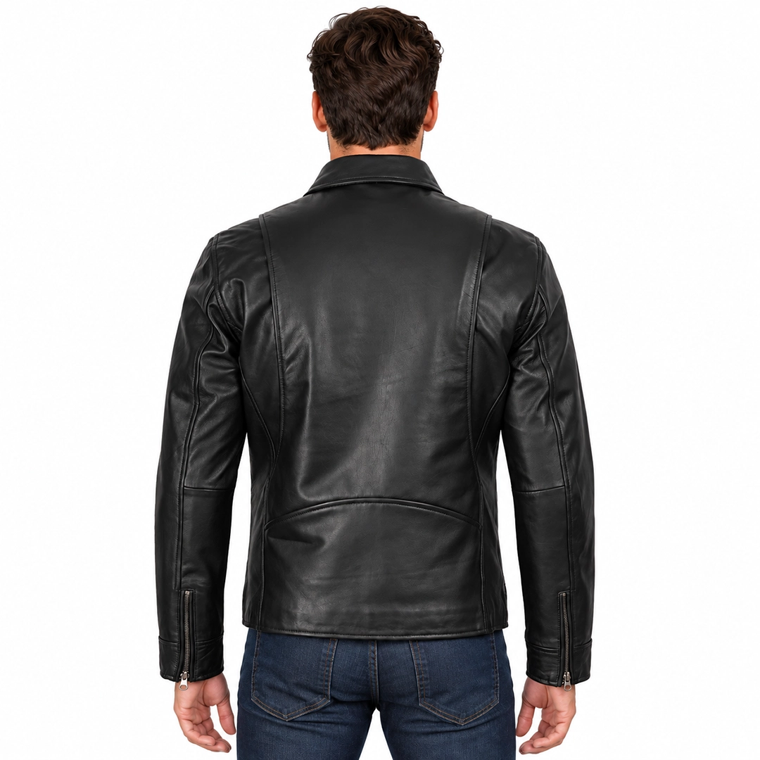 Black Leather Harrington Style Jacket back