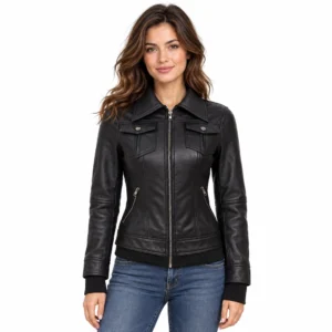Black Leather Jacket with Removable Hood