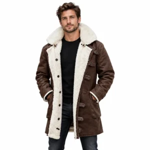 Brown Sherpa Leather Coat