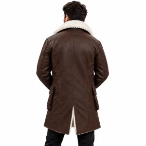 Brown Sherpa Leather Coat back