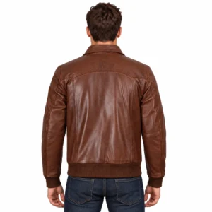 Mens Cognac Wax Leather Flight Jacket back
