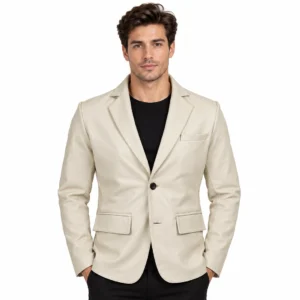 Off White Leather Blazer Jacket