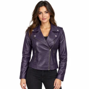 Purple Lambskin Asymmetrical Biker Jacket