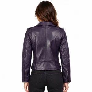 Purple Lambskin Asymmetrical Biker Jacket back