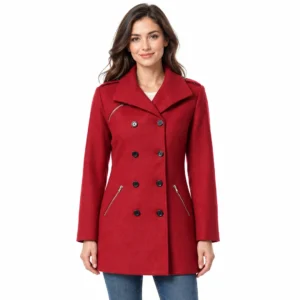 Red Wool Double Breasted Peacoat