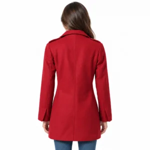 Red Wool Double Breasted Peacoat back