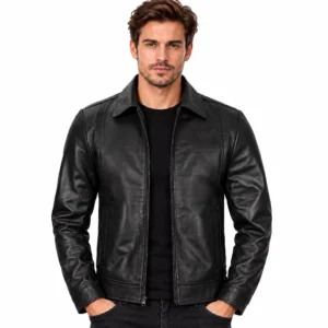 Reeves Black Harrington Leather Jacket front
