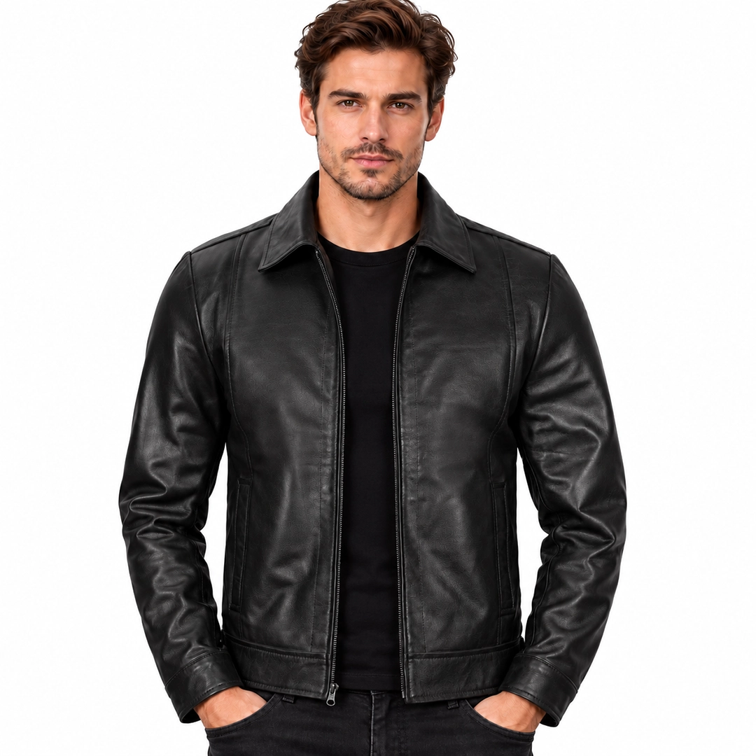 Reeves Black Harrington Leather Jacket front