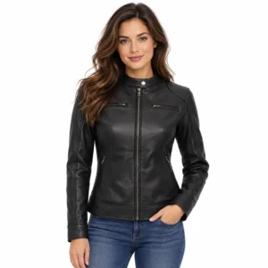 Women Black Leather Biker Style Jacket