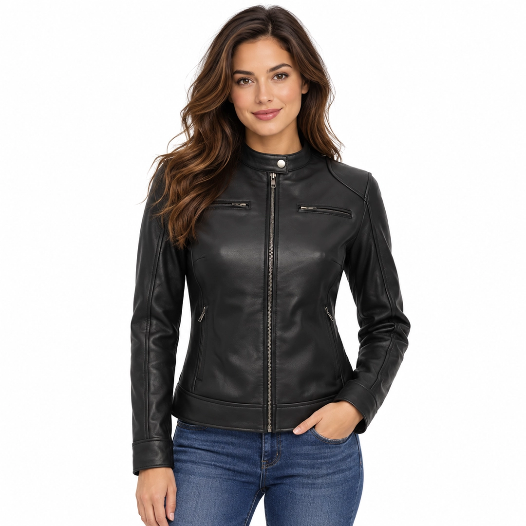 Women Black Leather Biker Style Jacket