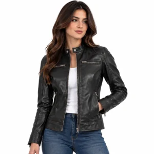 Women’s Black Rub-Off Vintage Leather Jacket front
