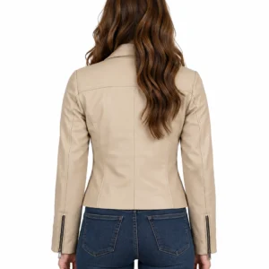 Women’s Ninfa Beige Real Leather Motorcycle Jacket back